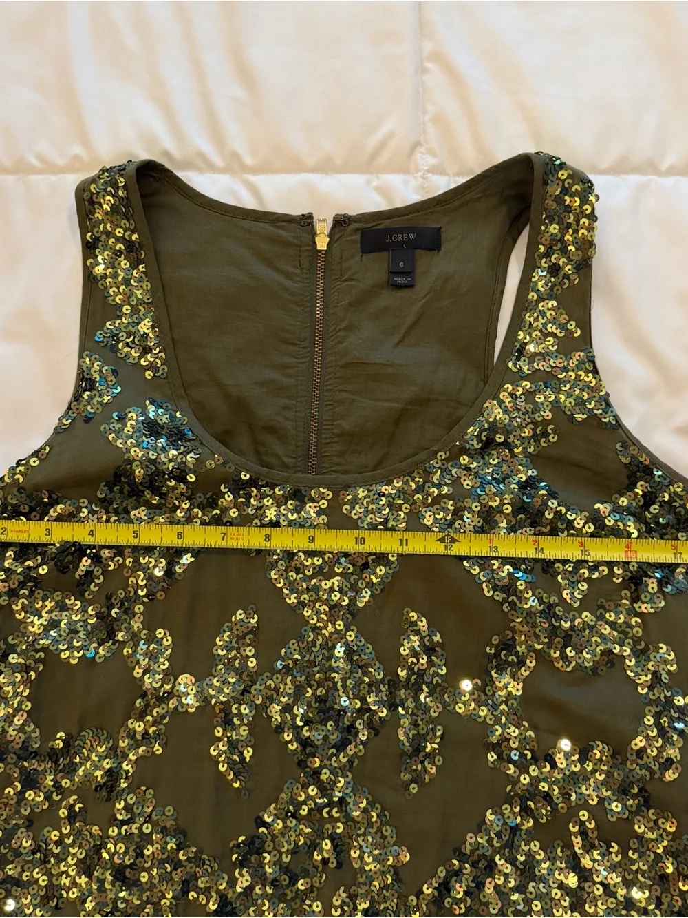 J. Crew Olive Sequin Midi Tank Dress size 6